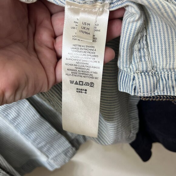 Free People Womens Jacket Medium Striped Denim Military Style Button Blazer - Picture 13 of 16